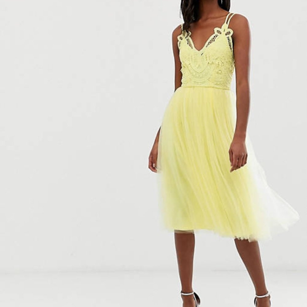 NEW ASOS DESIGN Tall Premium Lace Top Tulle Cami Midi Dress